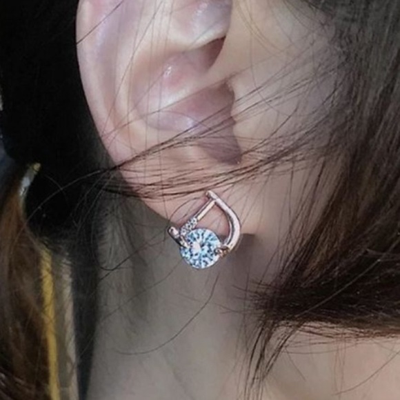 Stunning D-Letter Rhinestone Stud Earrings- Boho 1ct Round Moissanite 18K Plated - Picture 3 of 6